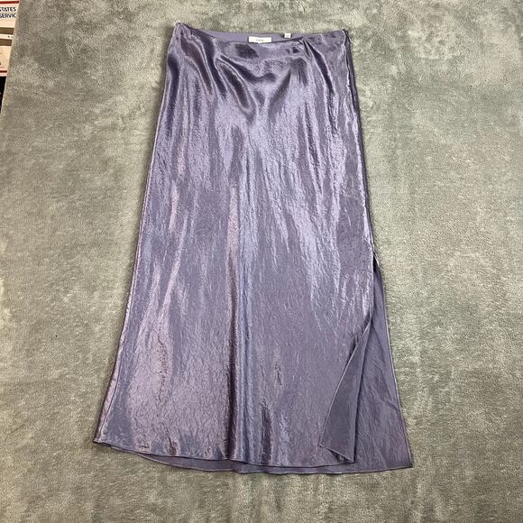 Vince Maxi Skirt Womens M Purple Satin Side Slit Elegant Slinky Eveningwear - Picture 1 of 10